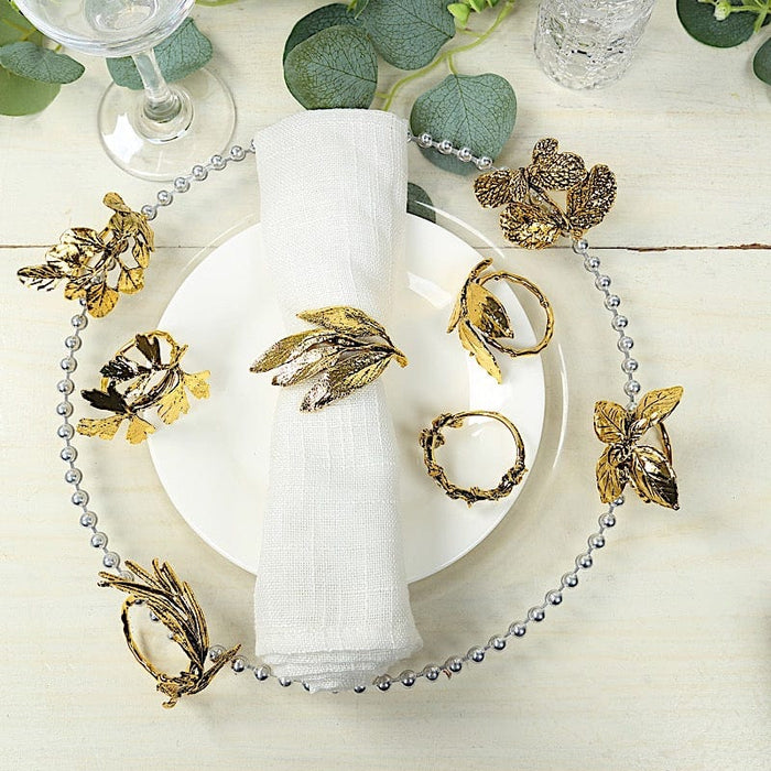 8 Glossy Metal Herb Napkin Rings - Gold NAP_RING_MET003_GOLD
