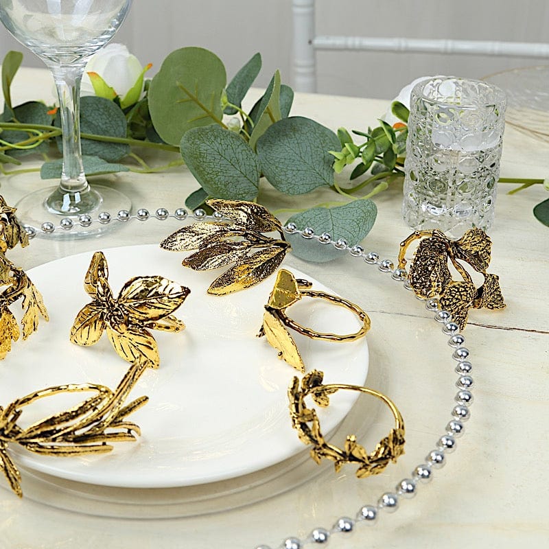 8 Glossy Metal Herb Napkin Rings - Gold NAP_RING_MET003_GOLD