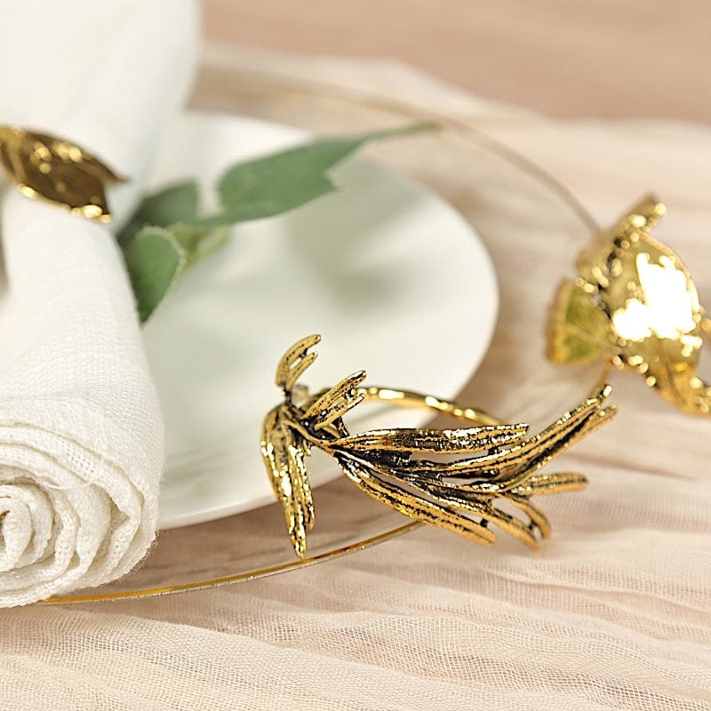 8 Glossy Metal Herb Napkin Rings - Gold NAP_RING_MET003_GOLD