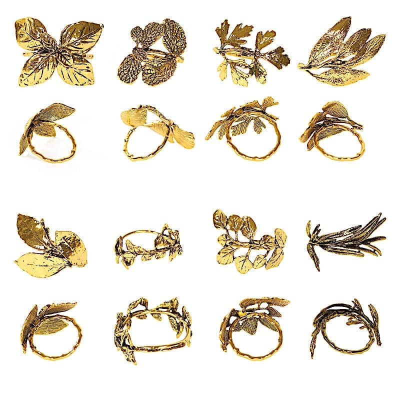 8 Glossy Metal Herb Napkin Rings - Gold NAP_RING_MET003_GOLD