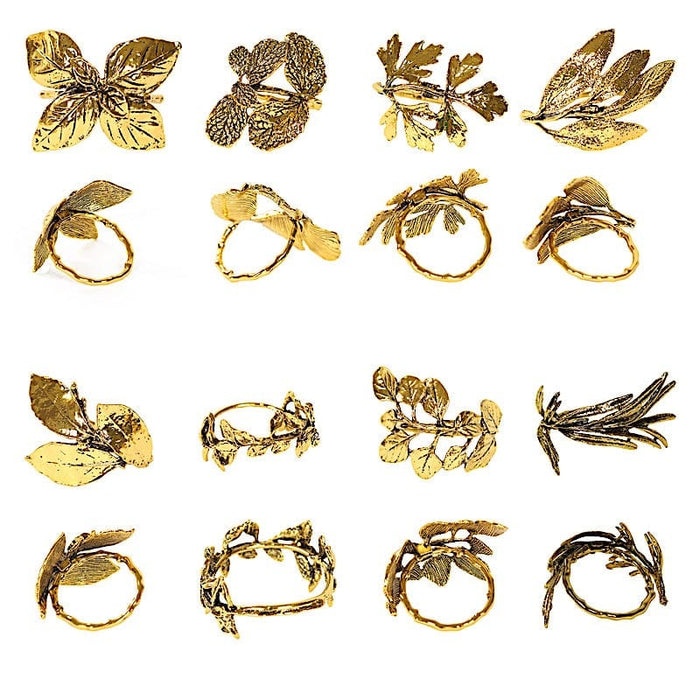 8 Glossy Metal Herb Napkin Rings - Gold NAP_RING_MET003_GOLD