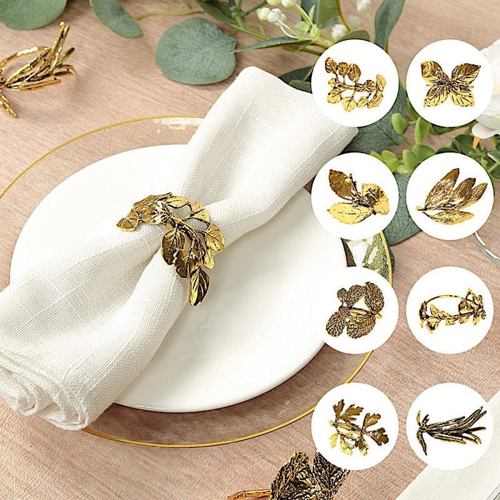 8 Glossy Metal Herb Napkin Rings - Gold NAP_RING_MET003_GOLD
