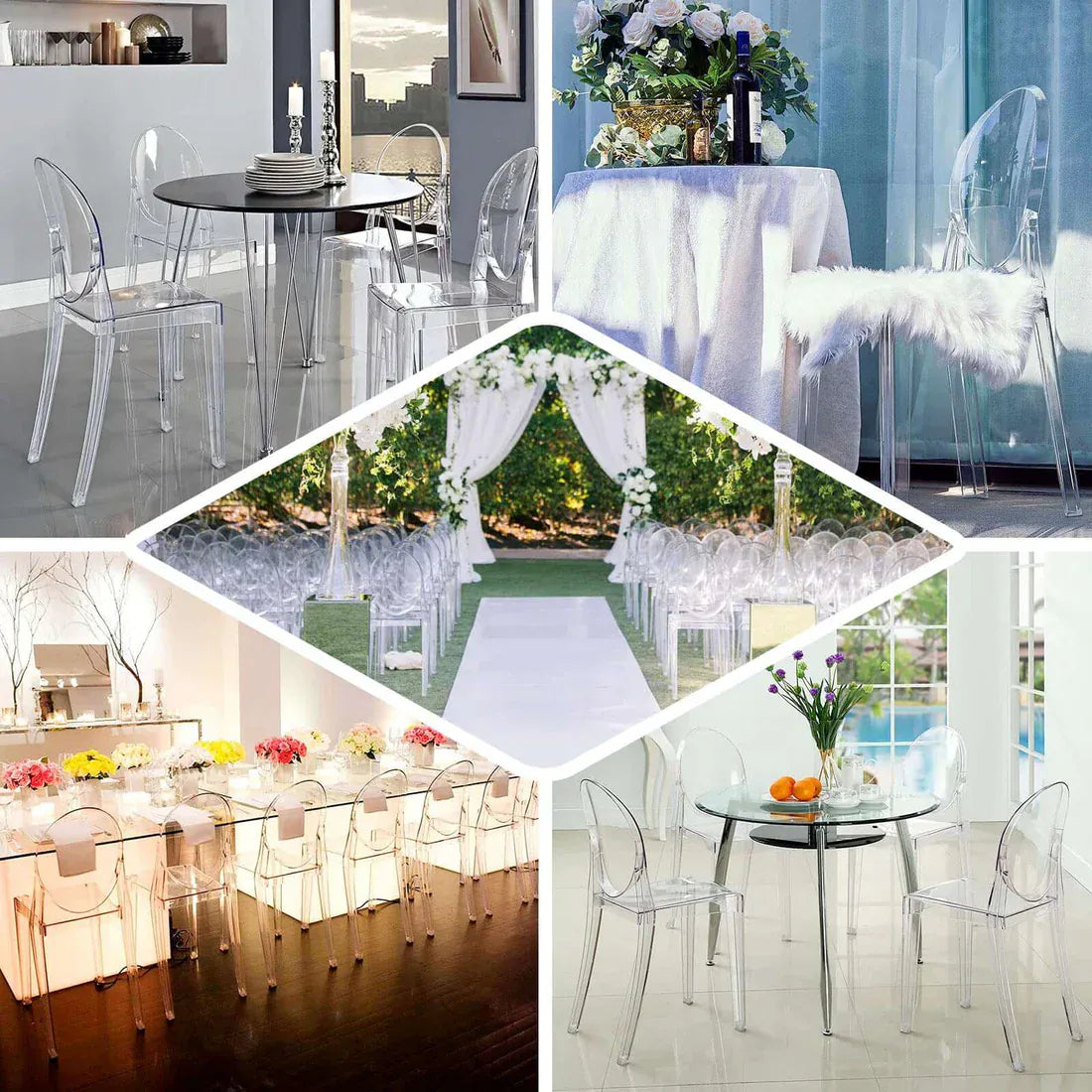 8 pack 36" tall Acrylic Banquet Ghost Chairs with Oval Back - Clear FURN_BANQ02_CLR_PK8