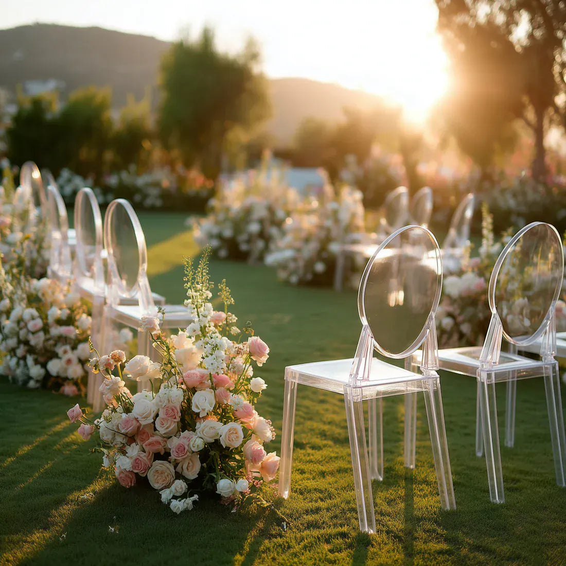 8 pack 36" tall Acrylic Banquet Ghost Chairs with Oval Back - Clear FURN_BANQ02_CLR_PK8