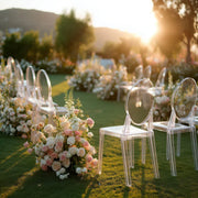 8 pack 36" tall Acrylic Banquet Ghost Chairs with Oval Back - Clear FURN_BANQ02_CLR_PK8