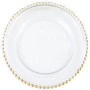 8 pcs 12" Round Gold Rim Glass Charger Plates - Clear with Gold CHRG_4239_GOLD