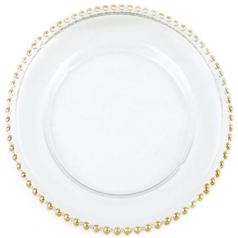 8 pcs 12" Round Gold Rim Glass Charger Plates - Clear with Gold CHRG_4239_GOLD
