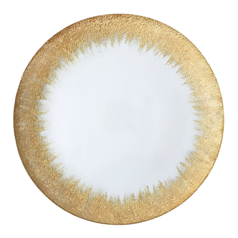 8 pcs 13" Round Glass Charger Plates - Clear with Gold Spray Rim CHRG_GLAS0003_GOLD