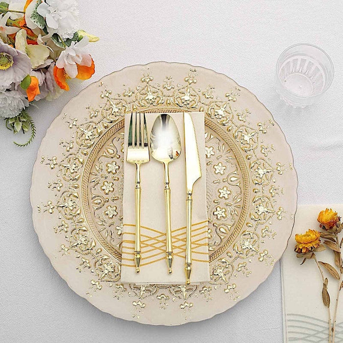 8 pcs 13" Round Glass Charger Plates with Monaco Ornate Design - Gold CHRG_GLAS0009_GOLD