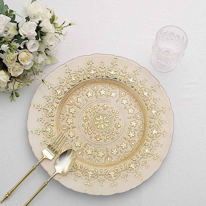 Round 13" Monaco Style Glass Charger Plates Gold1