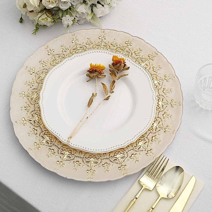 8 pcs 13" Round Glass Charger Plates with Monaco Ornate Design - Gold CHRG_GLAS0009_GOLD