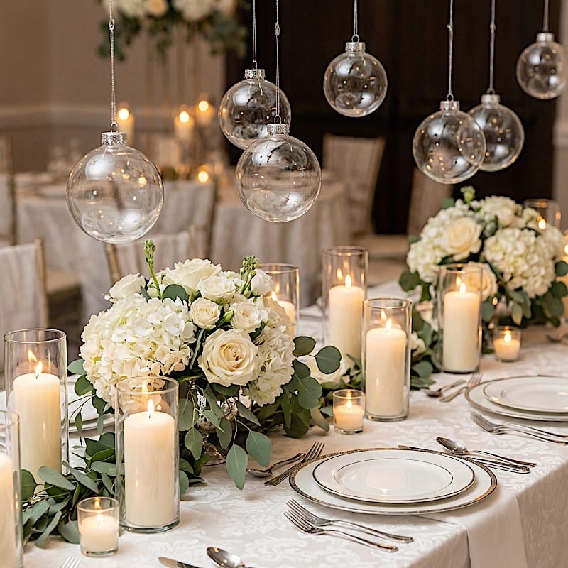 8 pcs 3" wide Glass Hanging Ornament Balls with Removable Silver Caps - Clear GLAS_HANG_BALL_3_CLR