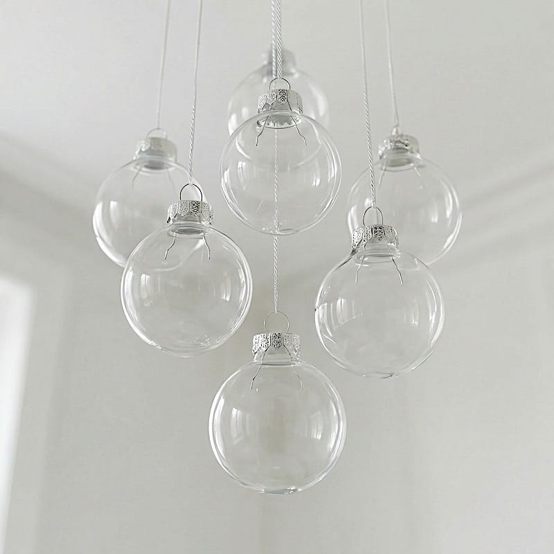 8 pcs 3" wide Glass Hanging Ornament Balls with Removable Silver Caps - Clear GLAS_HANG_BALL_3_CLR