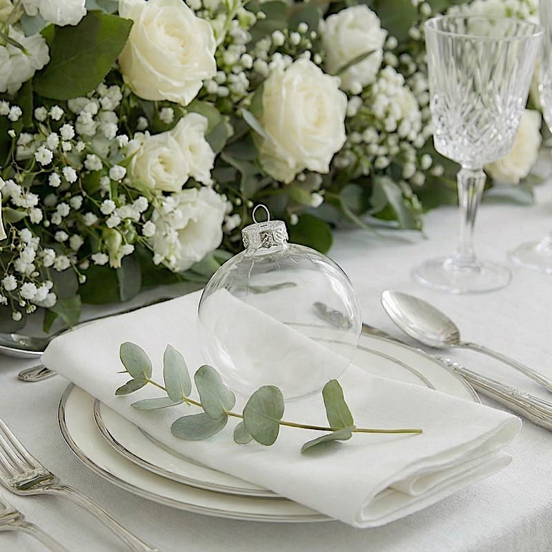 8 pcs 3" wide Glass Hanging Ornament Balls with Removable Silver Caps - Clear GLAS_HANG_BALL_3_CLR