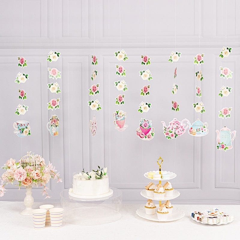 8 pcs 40" Double Sided Floral Tea Paper Hanging Garlands - Assorted PAP_GRLD_012_TEA