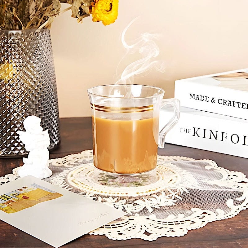 8 pcs 8 oz. White with Gold Rim Shiny Cups - Disposable Tableware