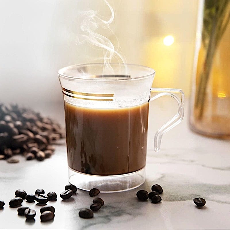 8 pcs 8 oz. White with Gold Rim Shiny Cups - Disposable Tableware