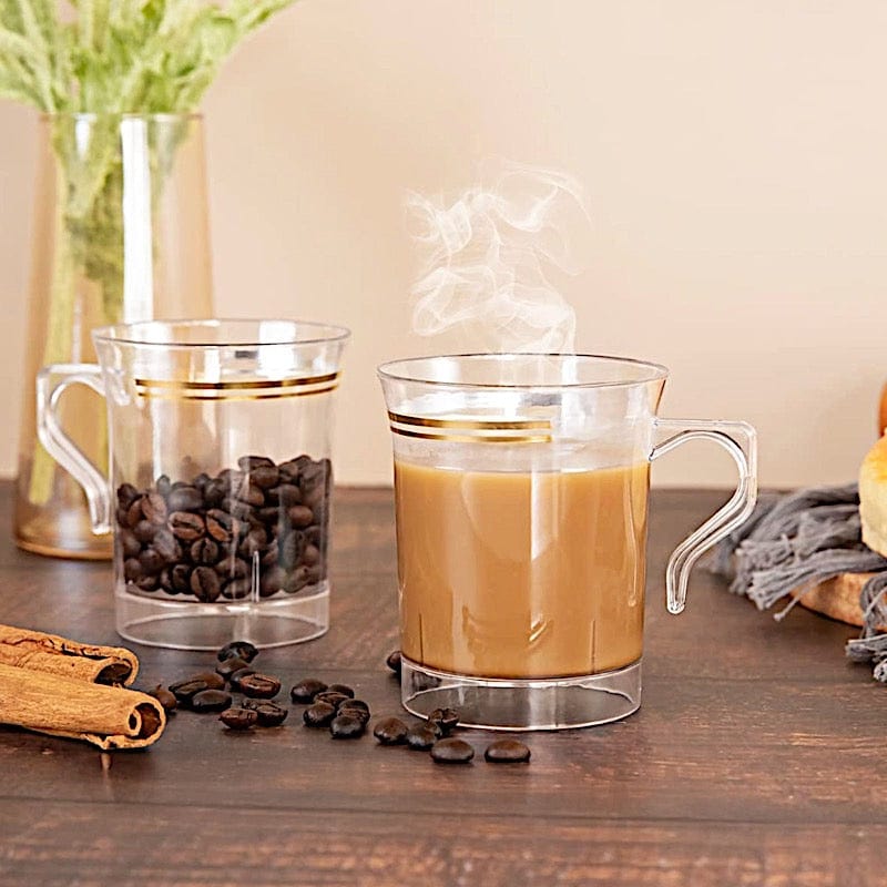 8 pcs 8 oz. White with Gold Rim Shiny Cups - Disposable Tableware