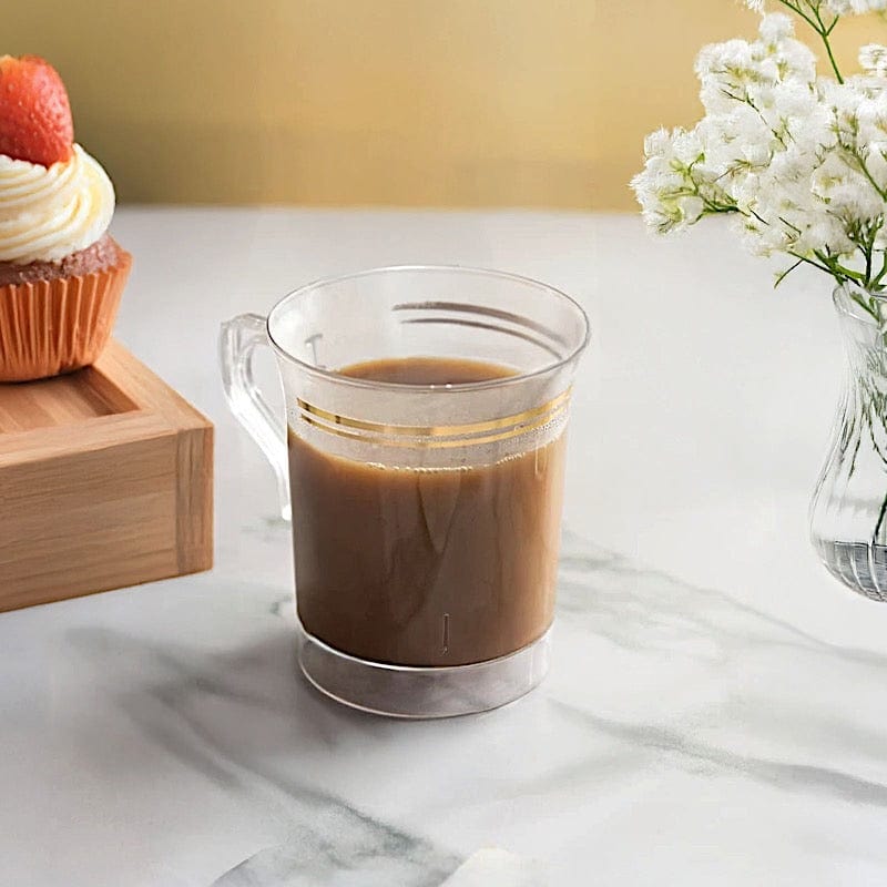 8 pcs 8 oz. White with Gold Rim Shiny Cups - Disposable Tableware