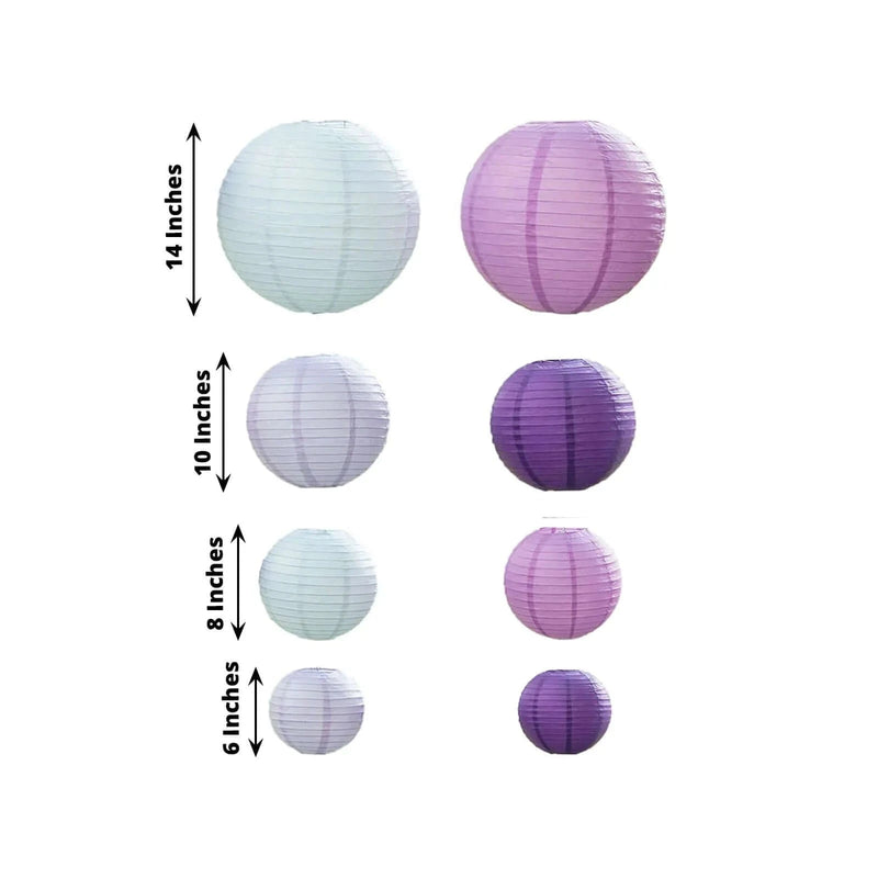 8 pcs Assorted Size 6 in 8 in 10 in 14 in Large Hanging Paper Lanterns
