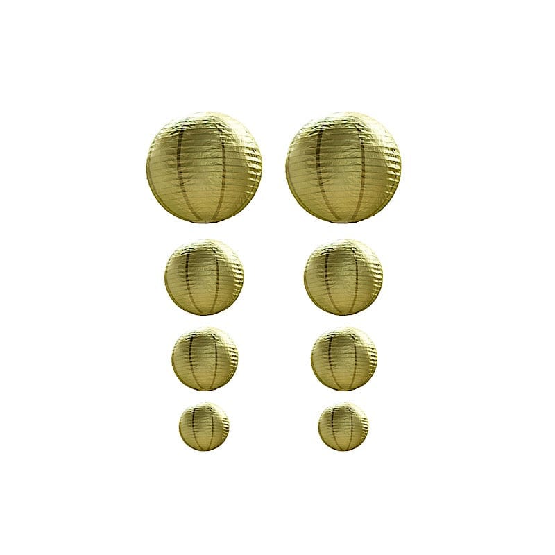 8 pcs Assorted Size 6 in 8 in 10 in 14 in Large Hanging Paper Lanterns LANT_001_614_GOLD