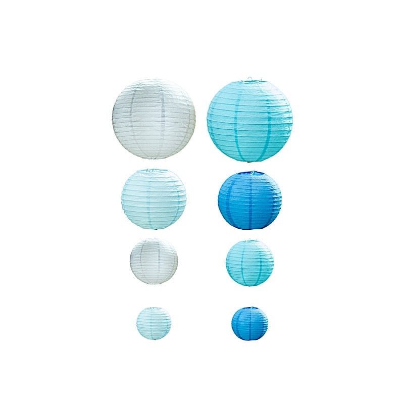 8 pcs Assorted Size 6 in 8 in 10 in 14 in Large Hanging Paper Lanterns LANT_001_614_MIX_BLUWHT