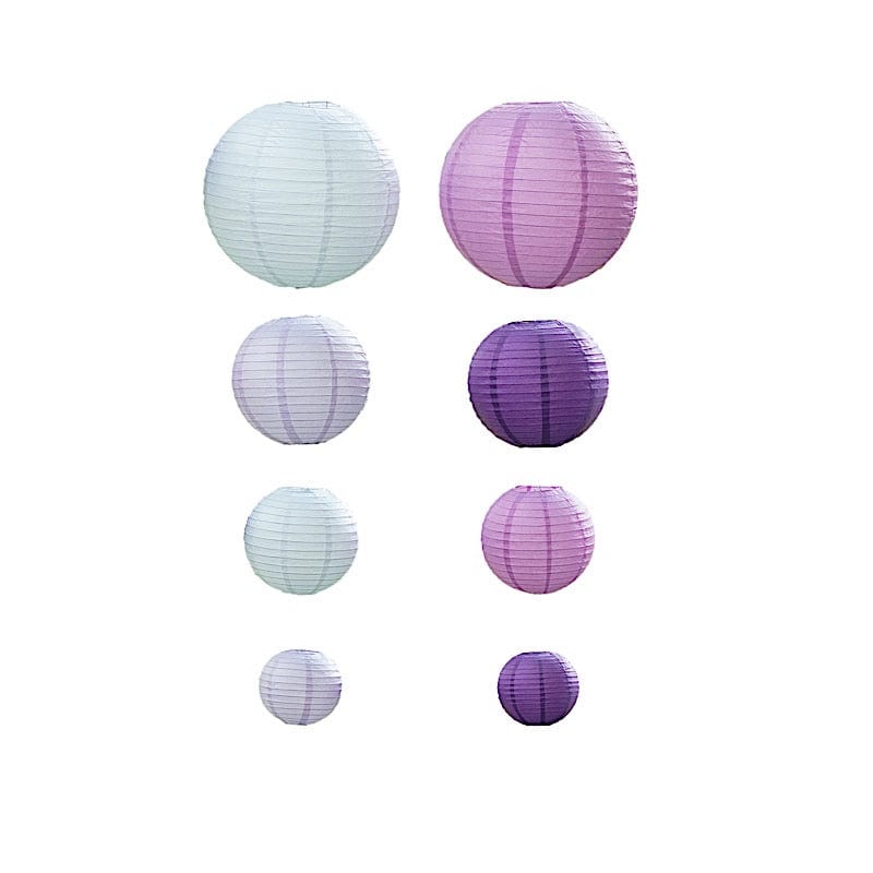 8 pcs Assorted Size 6 in 8 in 10 in 14 in Large Hanging Paper Lanterns LANT_001_614_MIX_PURPWHT
