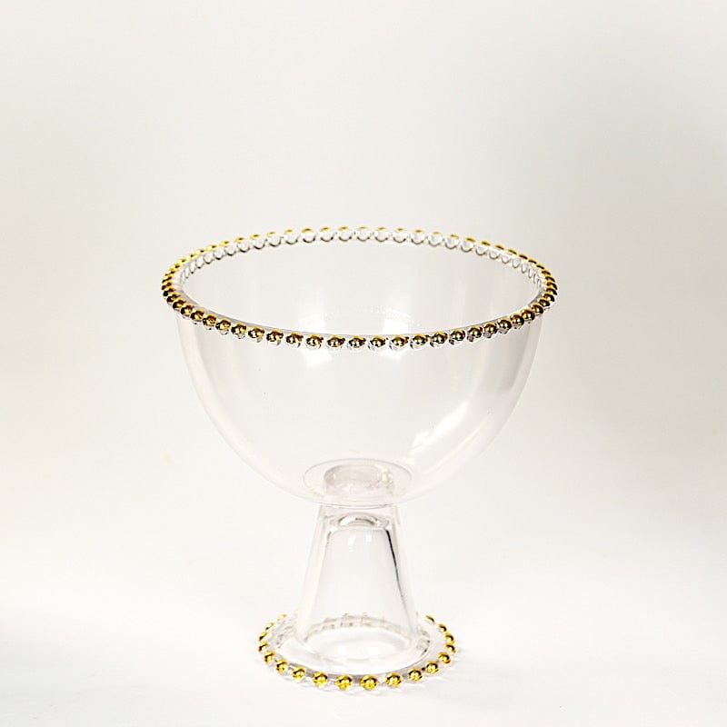 8" Pedestal Bowl Glass Flower Vase with Gold Beaded Rim - Clear VASE_PB4239_8_CLGD