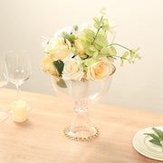 8" Pedestal Bowl Glass Flower Vase with Gold Beaded Rim - Clear VASE_PB4239_8_CLGD