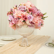 8" Pedestal Bowl Glass Flower Vase with Gold Beaded Rim - Clear VASE_PB4239_8_CLGD