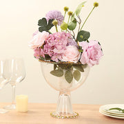 8" Pedestal Bowl Glass Flower Vase with Gold Beaded Rim - Clear VASE_PB4239_8_CLGD