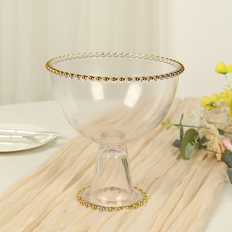 8" Pedestal Bowl Glass Flower Vase with Gold Beaded Rim - Clear VASE_PB4239_8_CLGD