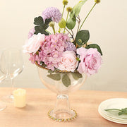 8" Pedestal Bowl Glass Flower Vase with Gold Beaded Rim - Clear VASE_PB4239_8_CLGD