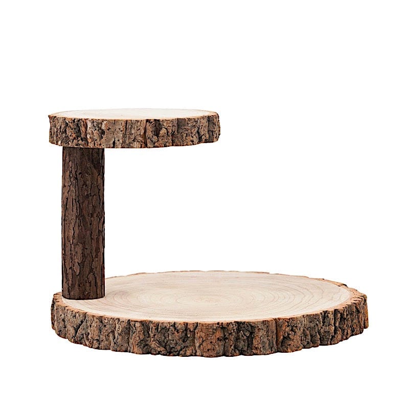 8" tall 2 Tier Round Natural Wooden Stand Dessert Server Centerpiece - Brown CAKE_WOD001_612_NAT