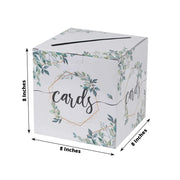 8" x 8" Greenery Theme Money Card Box with Geometric Foil Print - White and Gold WED_RCPT_SIGN_CARB01_GRN