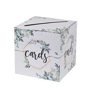 8" x 8" Greenery Theme Money Card Box with Geometric Foil Print - White and Gold WED_RCPT_SIGN_CARB01_GRN