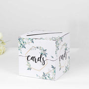 8" x 8" Greenery Theme Money Card Box with Geometric Foil Print - White and Gold WED_RCPT_SIGN_CARB01_GRN