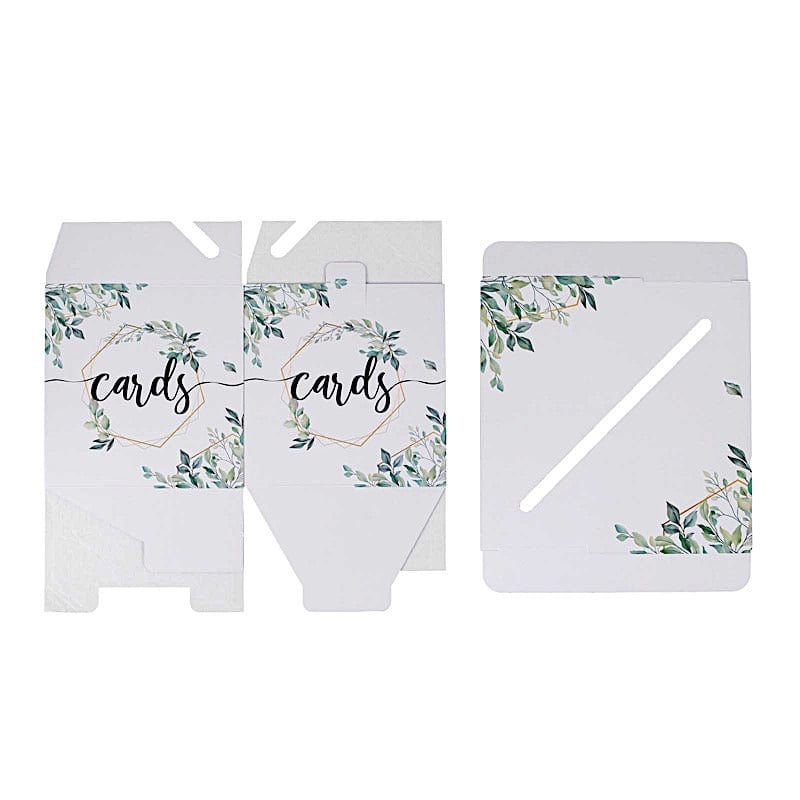 8" x 8" Greenery Theme Money Card Box with Geometric Foil Print - White and Gold WED_RCPT_SIGN_CARB01_GRN