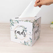 8" x 8" Greenery Theme Money Card Box with Geometric Foil Print - White and Gold WED_RCPT_SIGN_CARB01_GRN