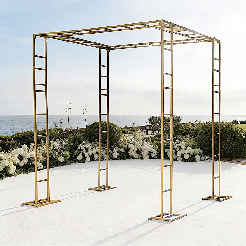 8ft x 10ft Heavy-Duty 4-Post Ladder-Style Rectangular Metal Event Arch - Gold BKDP_STND_LADER_8X10_GOLD