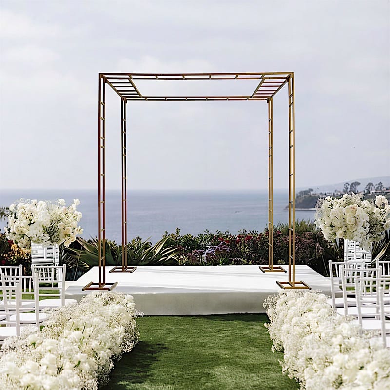 8ft x 10ft Heavy-Duty 4-Post Ladder-Style Rectangular Metal Event Arch - Gold BKDP_STND_LADER_8X10_GOLD