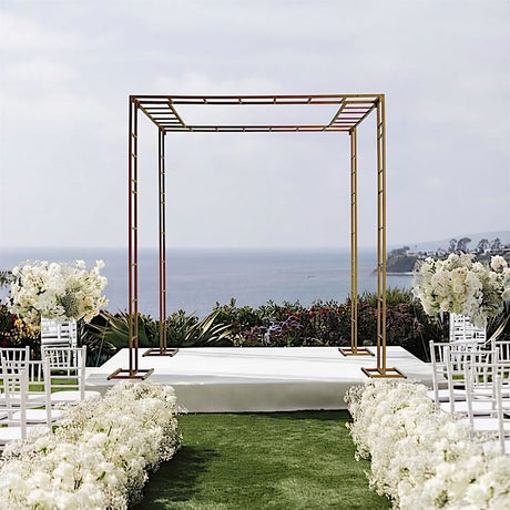 8ft x 10ft Heavy-Duty 4-Post Ladder-Style Rectangular Metal Event Arch - Gold BKDP_STND_LADER_8X10_GOLD
