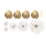 9 3D Rose Paper Flowers with Gold Monstera Leaves PAP_FLO_RS01_WHT