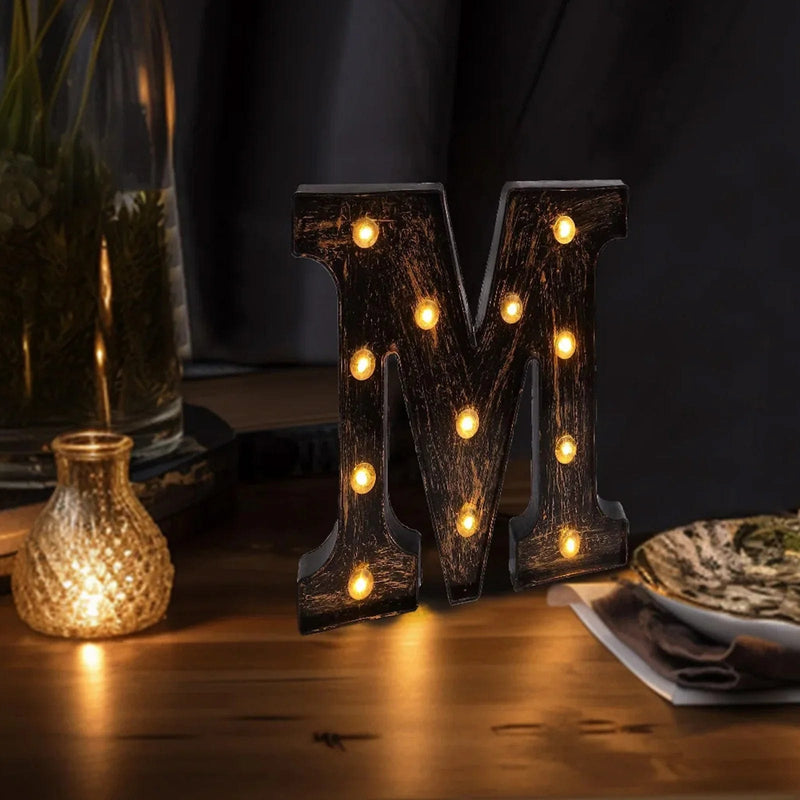 9" Lighted Plastic Marquee Antique Black Light Up Letter