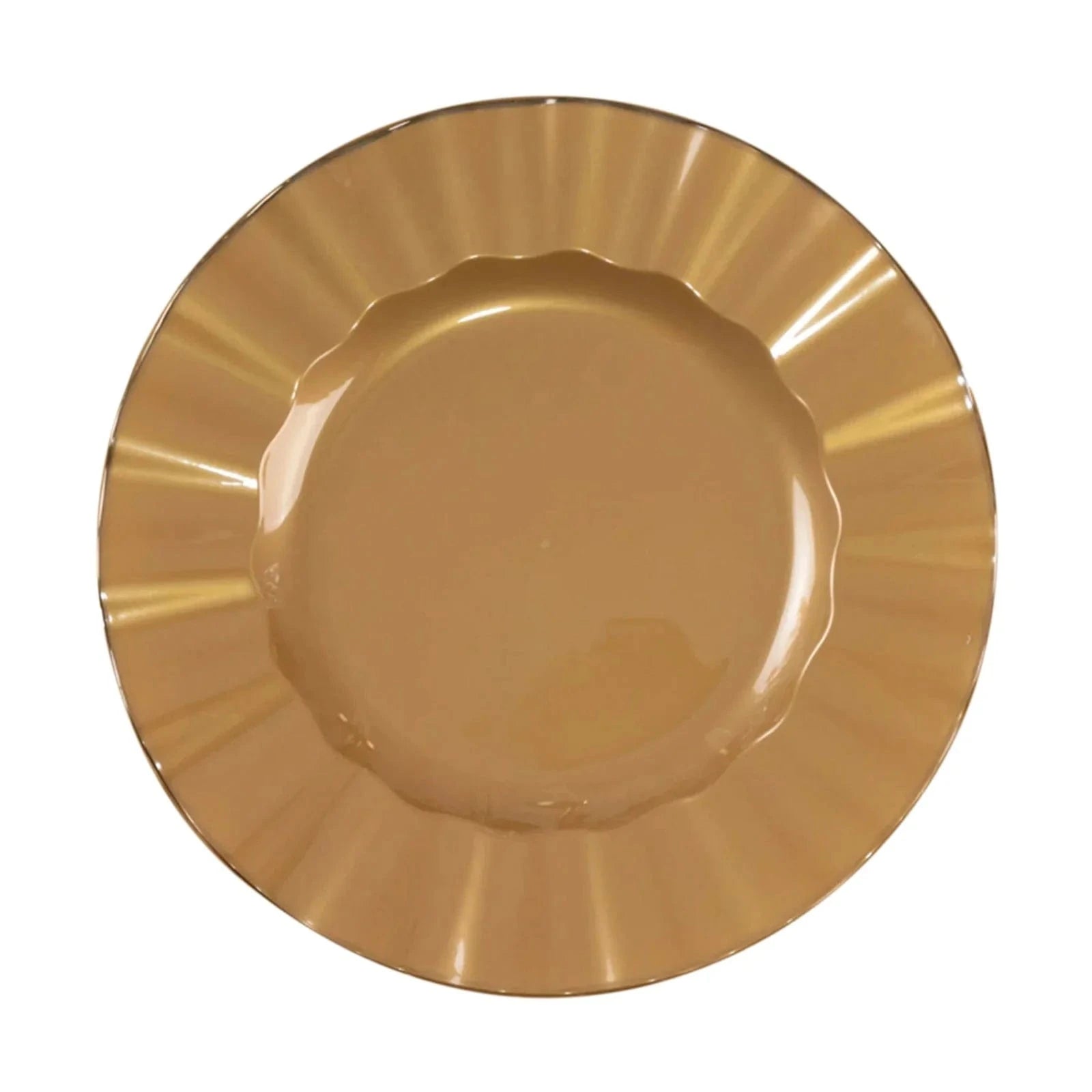 10 Round Plastic Salad Dinner Plates with Gold Wavy Rim - Disposable Tableware