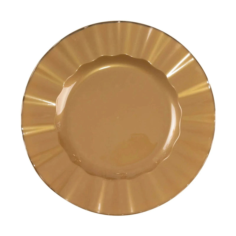 10 Round Plastic Salad Dinner Plates with Gold Wavy Rim - Disposable Tableware