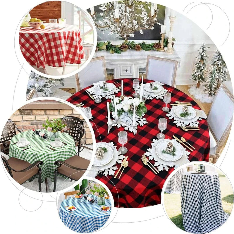 90" Checkered Gingham Polyester Round Tablecloth