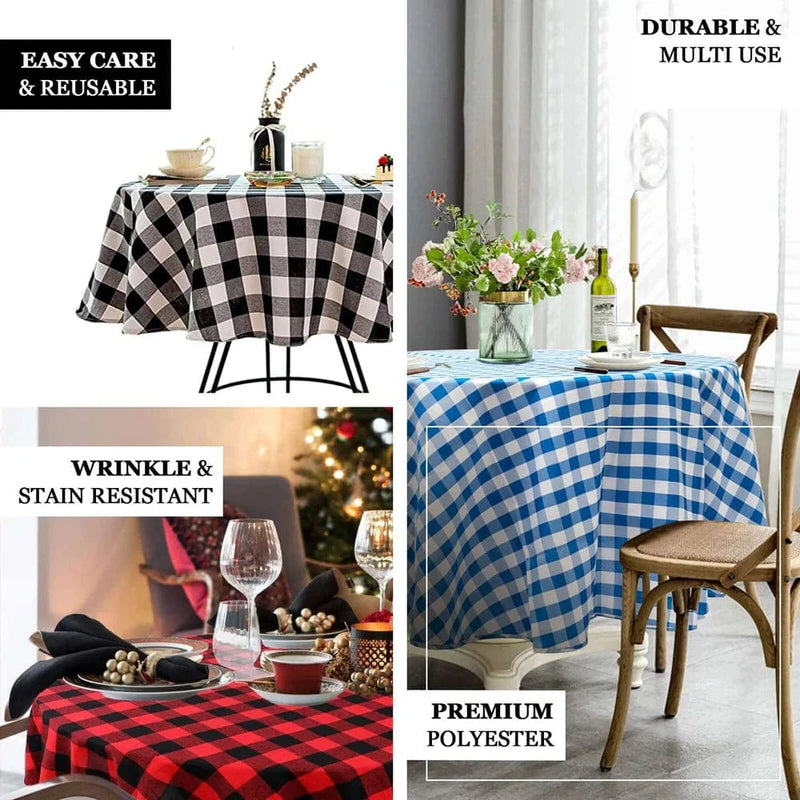 90" Checkered Gingham Polyester Round Tablecloth