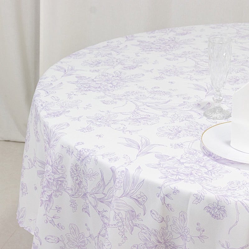 90" Polyester Round Tablecloth for Weddings and Events - French Toile Pattern