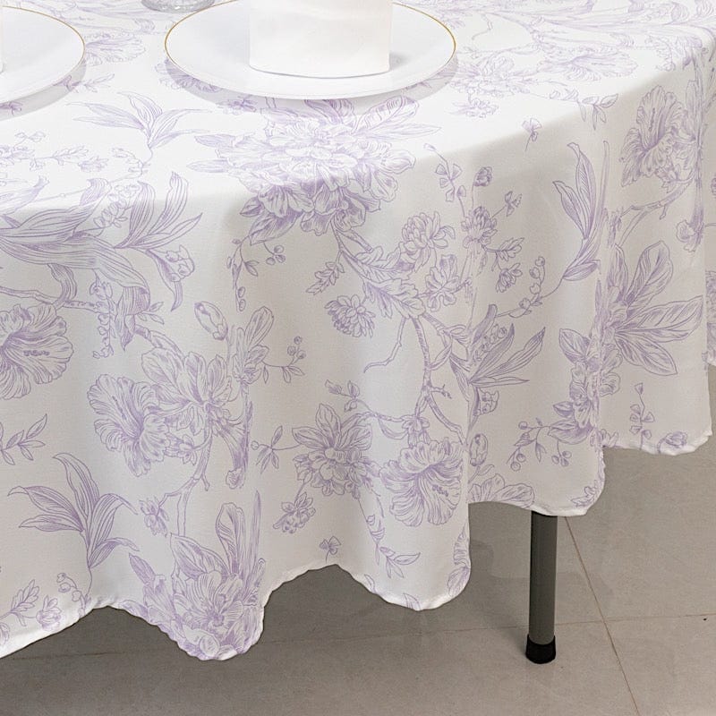 90" Polyester Round Tablecloth for Weddings and Events - French Toile Pattern